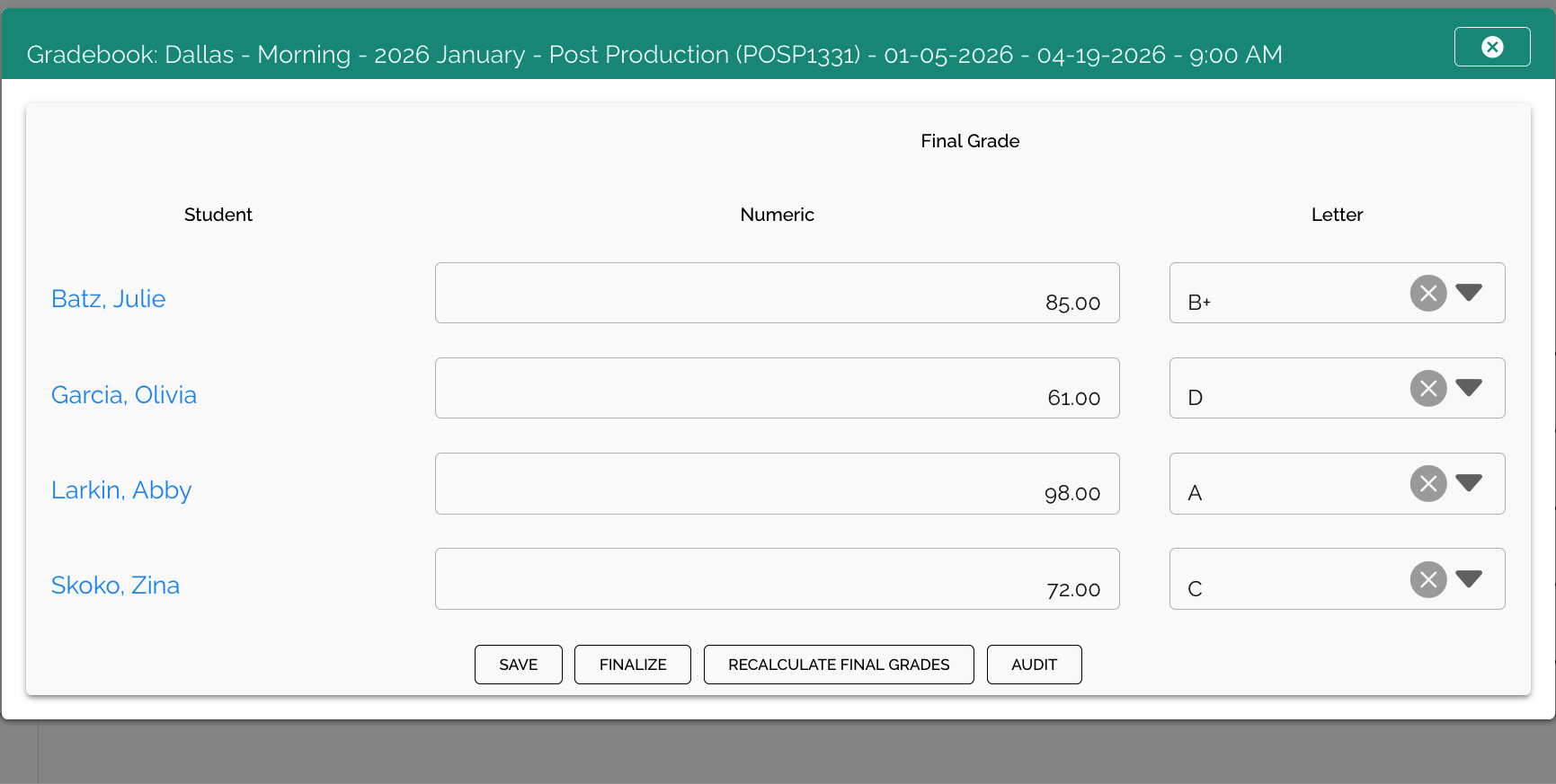 Faculty Gradebook